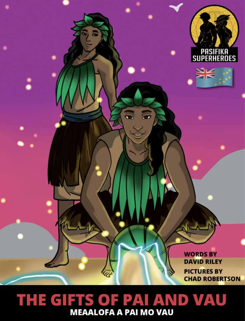 The cover of The Gifts of Pai and Vau, a bilingual children's book used for held-out evaluation.